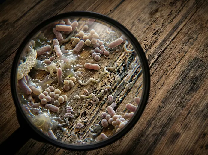 Microscopic view of plastic fibers in food sample